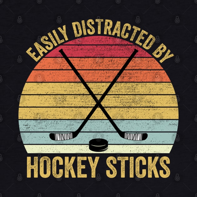 Easily Distracted By Hockey Sticks Funny Ice Hockey by DragonTees